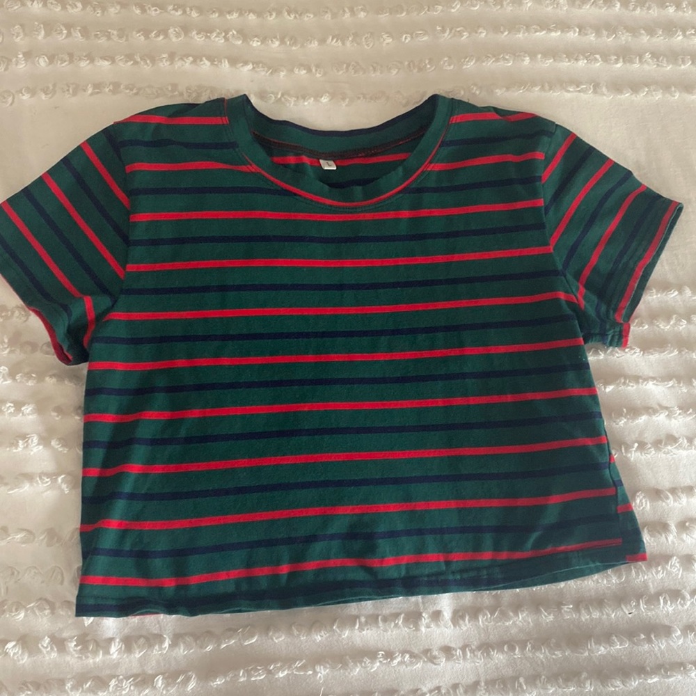 Stripped cropped T shirt L